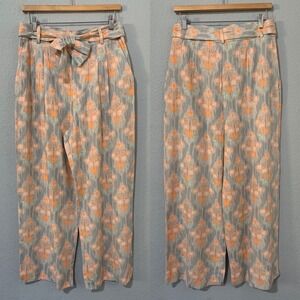 Zara New Flowy High Waist Wide Leg Printed Pants with Self Belt Size L 8372/115